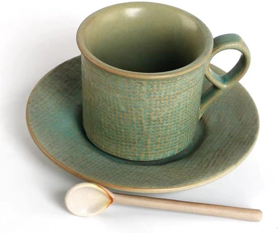 EJGMCNSGB Juego de Taza y platillo para té, Taza de cerámica para café, Juego de Espresso Italiano, té de la Tarde, Creativo, nostálgico, casero, café con Leche, pequeño y Delicado (Verde)