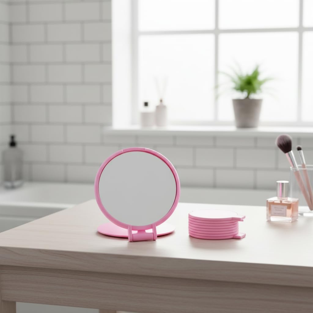 10 Pcs Pink Mini Folding Round Compact Mirror for Purse, Vintage Portable Pocket Mirror Travel Makeup Mirror for Women Daily Use