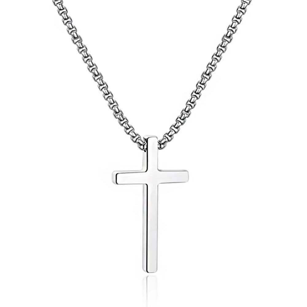 M MOOHAM Cross Necklace for Men Teen Boys 16-30 Inch Silver Black Gold Stainless Steel Cross Chain Cross Pendant, Jewelry Gifts for Teenage Boys Men