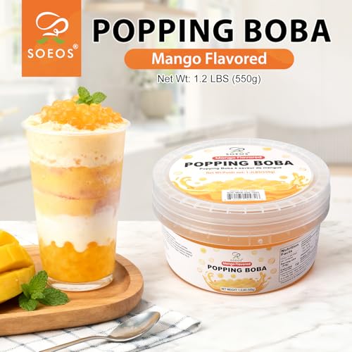 Image of Soeos Mango Popping Boba, 550g(1.2 lbs), Boba Pearls for Bubble Tea
