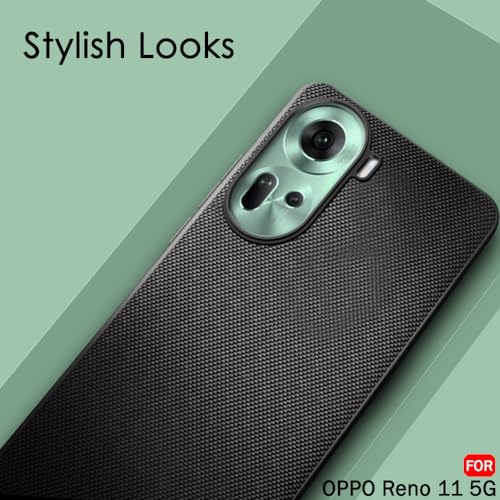 Image of TheGiftKart Back Cover Case for Oppo Reno 11 5G | Slim & Lightweight | Ultra-Premium Design | Camera Protection Bump | Fabric Texture Case Cover (PC & TPU, Black)