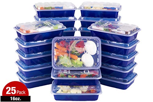 ISO Meal Prep Containers with Lids Certified BPA-Free Stackable Reusable Microwave/Dishwasher/Freezer Safe 16 oz, 25 Count, NAVY BLUE