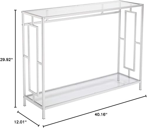 Miniatura 3 de Mesa de sofá estrecha de 2 niveles, mesa de entrada moderna, mesa auxiliar de consola de vidrio, diseño circular detrás de la mesa del sofá, mesa