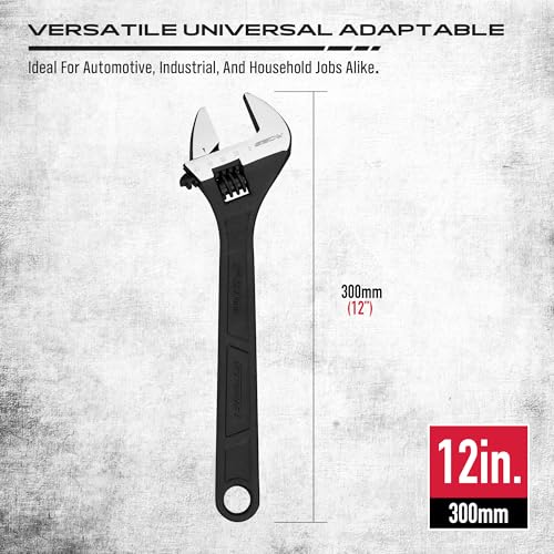 Image of SEDY 12-Inch Adjustable Wrench, Black Oxide Finish Wide Jaw Spanner with Inch /Metric Scale, Premium Drop Forged Steel for Automotive Plumbing and Household Repairs