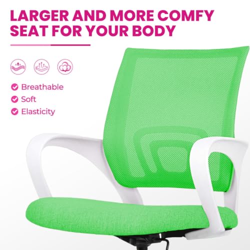 Image of Casa Copenhagen Mesh Mid Back Office /Study /Computer /Revolving /Desk Chair for Work from Home -Metal Base, Height Adjustable Seat - Green & White Handle