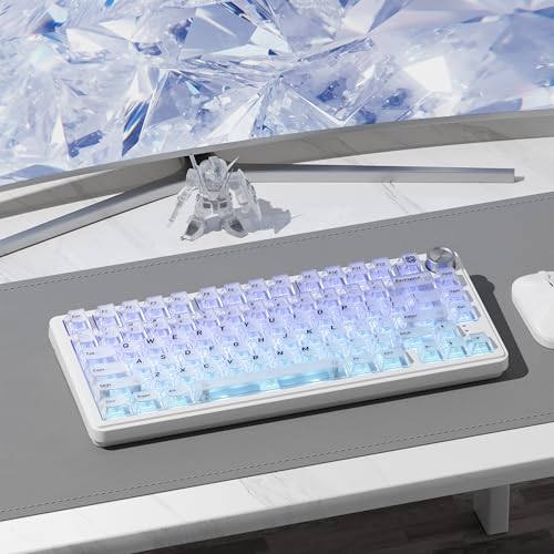 Image of HITIME XVX White Clear Keycaps,Transparent Keycaps 60 75 100 Percent,Ceramic Keycap Style, Shine Through Keycap, Cherry Profile Keyboard Key Cap Set for Mx Switches Mechanical Keyboard, 119 Keys