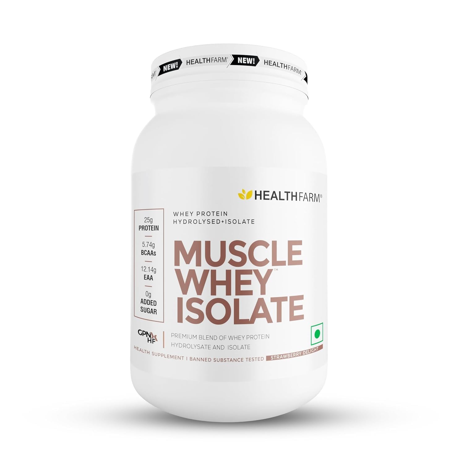 HEALTHFARM Muscle Isolate Whey Protein Powder | Naturally Flavored Protein Whey Isolate, Post Workout Powder Supplement | Formulated & Flavored with Excellence (Strawberry, 1kg)