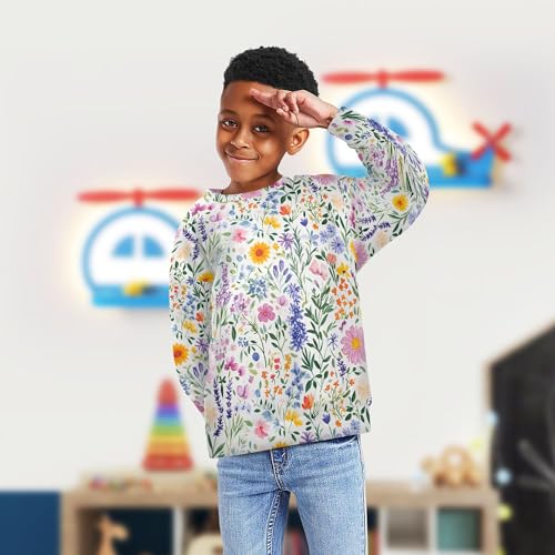 JUNZAN Spring Flowers Dahlia Lavender White Kids Boys Hooded Sweatshirt Long Sleeve Hoodie for Boys Party 4T4