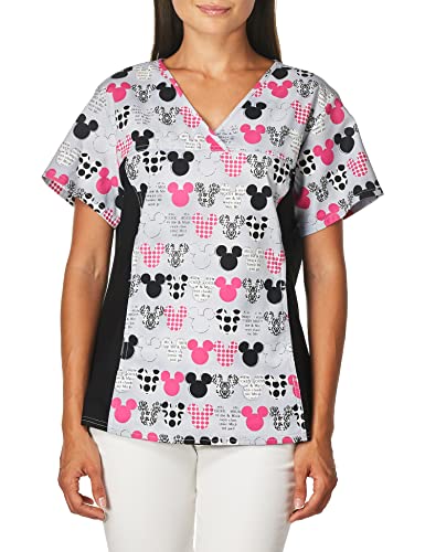 Disney Cherokee Women's V-Neck Knit Panel Top Mickey, Grey, Large