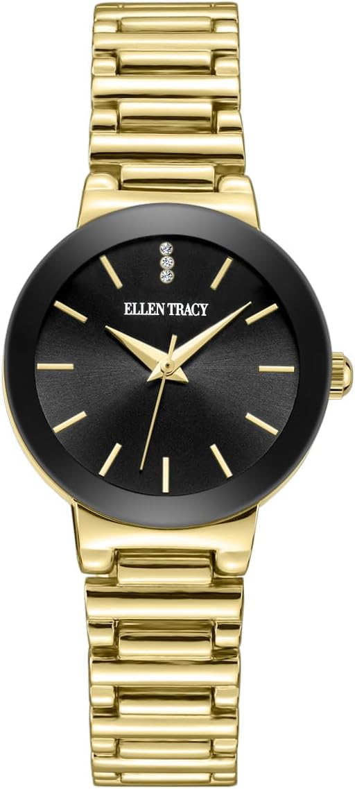 ELLEN TRACY Diamond Collection Women's Watch 28mm Bracelet with Sunray Dial, Genuine Diamond Accent, Quartz Movement, Foldover Clasp, Dress Watch, Gift for Her
