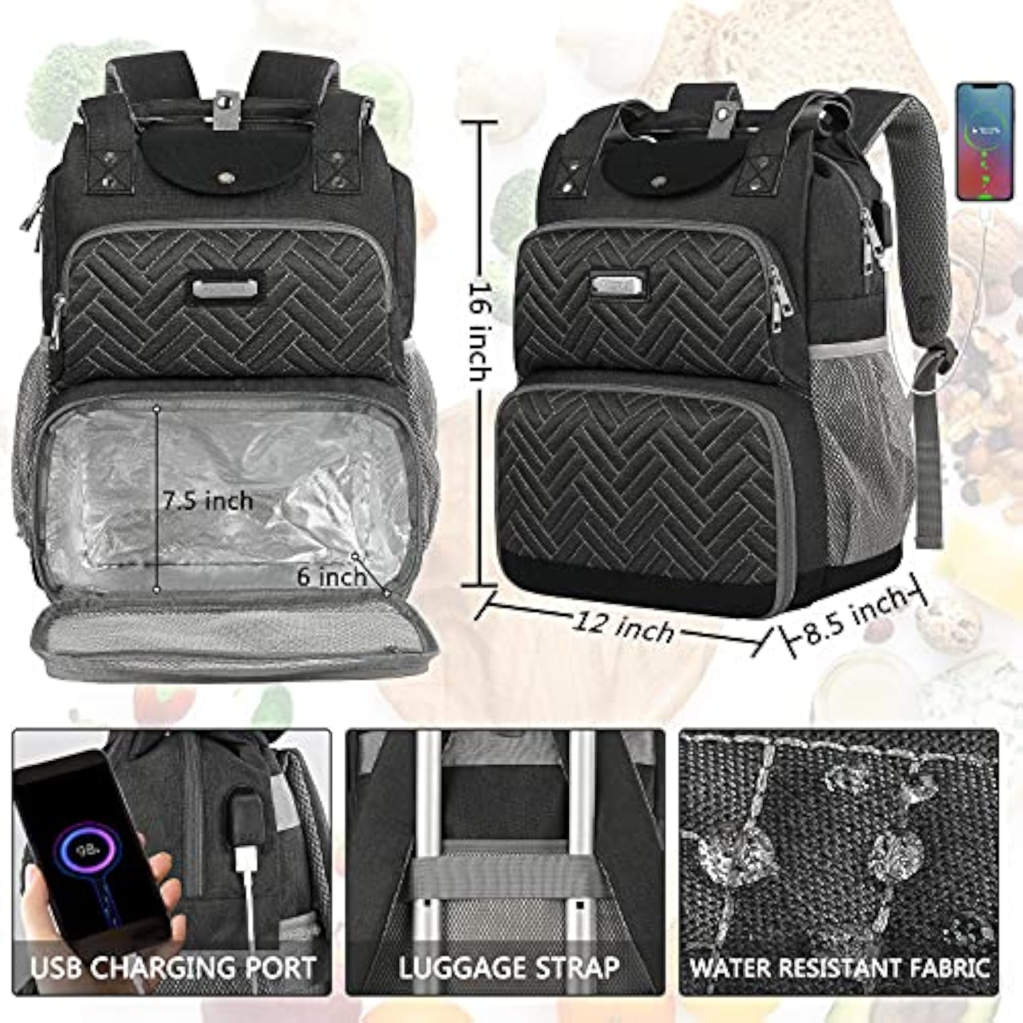 Insulated Cooler Lunch Backpack for Women, 15.6 Inch