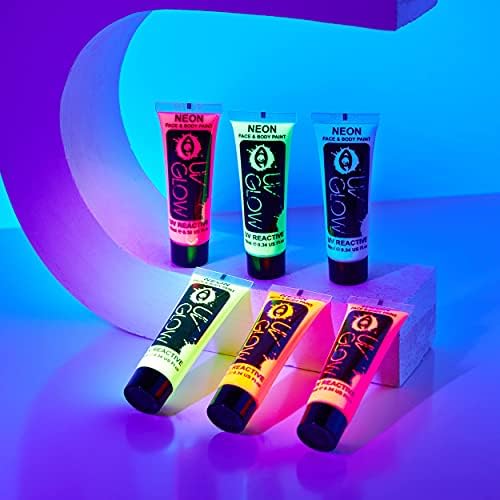 UV Glow Neon Face and Body Paint - Fluorescent - Brightest glow under UV! (10ml (Pack of 6))