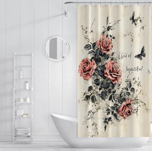 Rideau de bain rose papillon 90x180cm en polyester imperméable