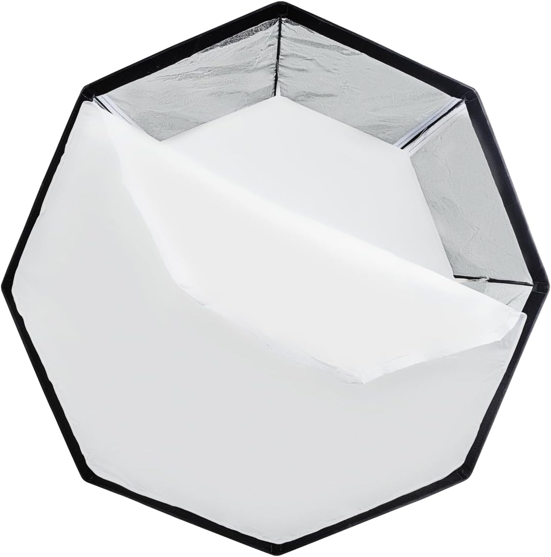 Internal view of the Walimex Pro Octagon Softbox Plus Orange Line 120cm, showing the reflective interior and the inner diffuser.