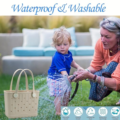 Forrader Rubber Tote Bag Small Beach Bag Waterproof Travel Bags Washable Tote Portable Open Handbag for Sports Beach Boat Outdoor (Rose Red) by Forrader - Used condition - Image 6