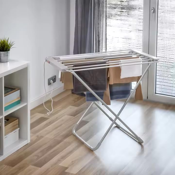 SVE Tendedero Eléctrico de Interior 100W con 6 Barras de Aluminio – Secador de Ropa Rápido y de Bajo Consumo, Plegable y Portátil para Hogar