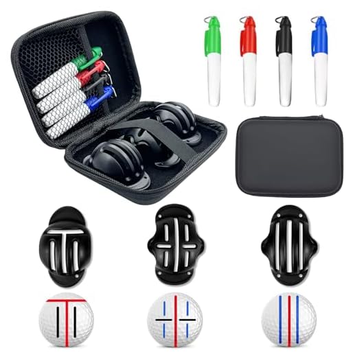 HIFQUI Golf Ball Marker Set with Carry Case, 3 Golf Ball Marking Stencils and 4 Colors Golf Ball Markers, Golf Ball Marker Liner Drawing Marker, Golf Ball Alignment Marking Tool