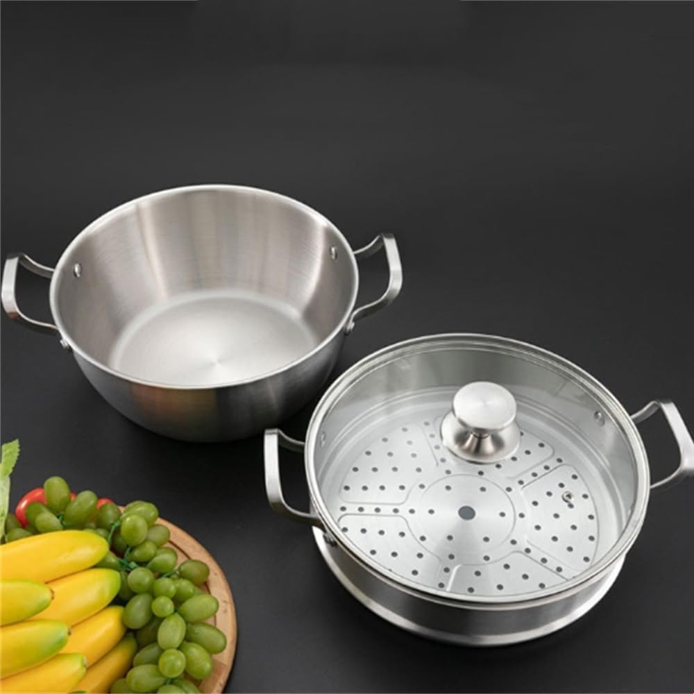 Pentola per cottura a vapore in Acciaio INOX, pentola per cottura a vapore per Uso domestico, pentola per cottura a vapore (Argento 28 cm)