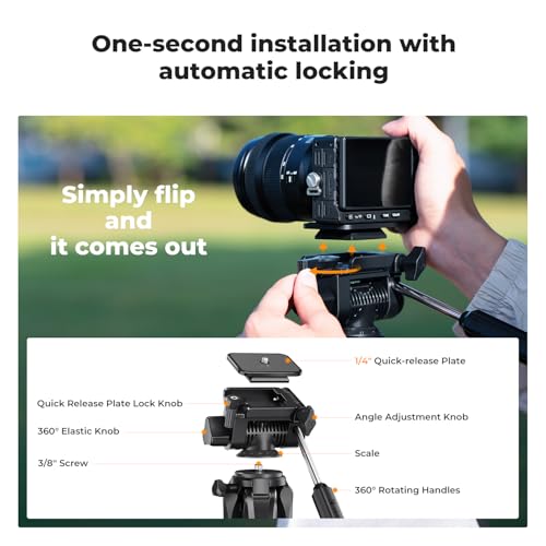 Image of K&F CONCEPT 75 inch Aluminum Camera Tripod, Lightweight and Compact for Travel | Compatible with Canon Nikon DSLR Camera, Cellphone Clip and Remote Control for Shooting and Video Recording S255A3+BV01