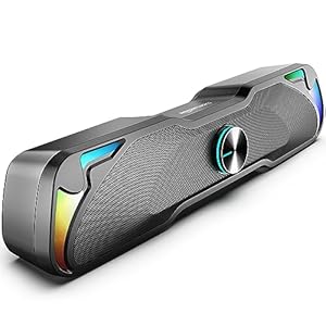 amazon basics 6W Multimedia PC Gaming Soundbar Speaker with Aux Connectivity, USB Support, Volume Control, and RGB Lights