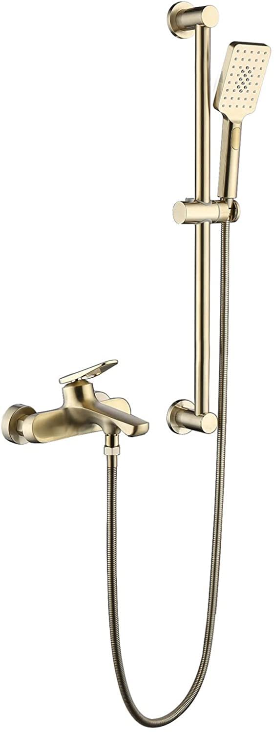 GLJTUO Bathtub Faucet Brass Tub Faucet Brushed Gold Bath Shower Mixer Tap Wall Mount Tub Shower Faucet Set with 3-Function Liftable Handheld Shower and 59 Inch Hose Ba,