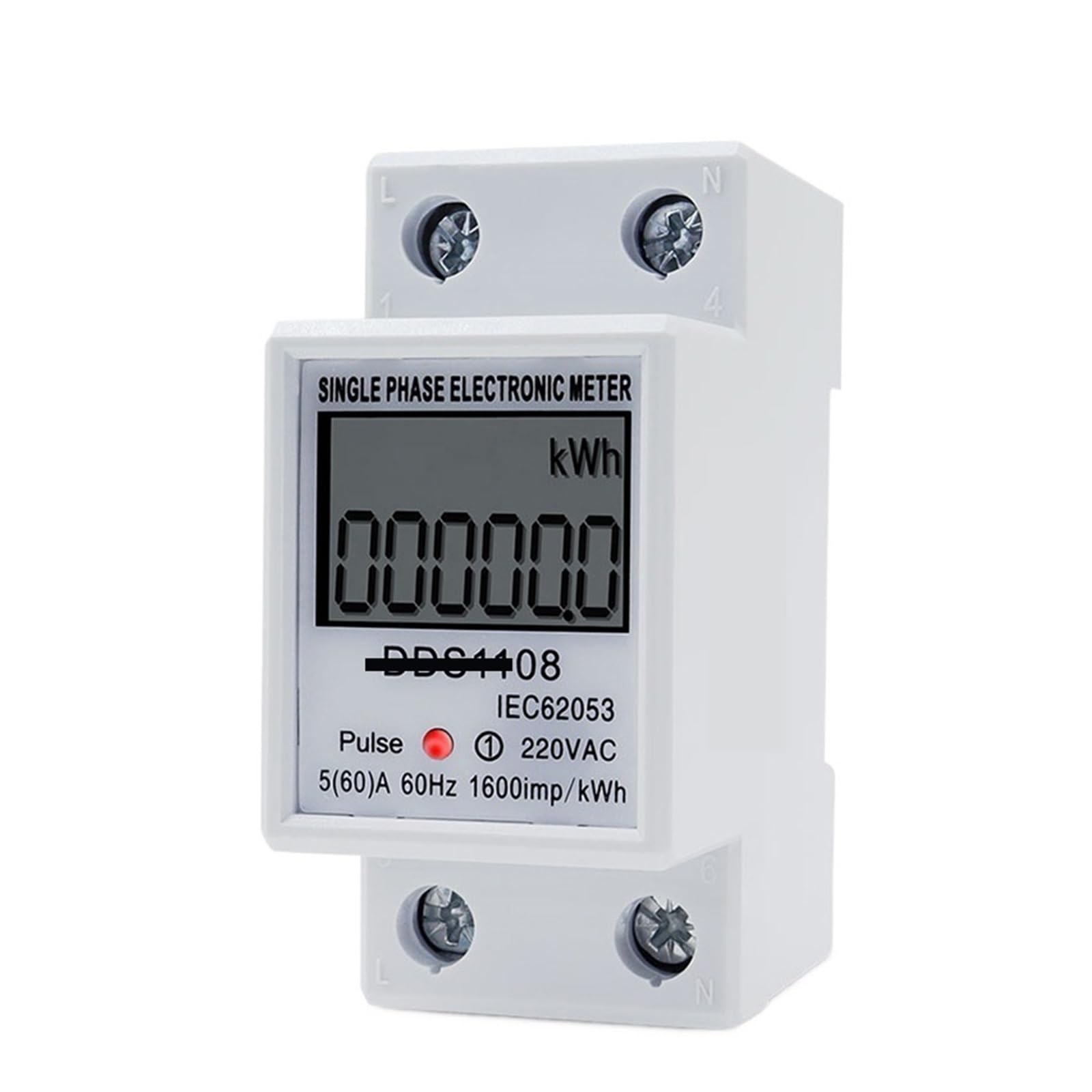 PXQCHAVLN LCD Single Phase Electric Energy Meter AC Digital Watt-Hour 220V 60A 50Hz Din Rail