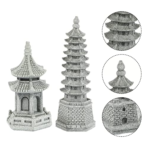 Ganazono 2Pcs Miniature Pagoda Japanese Statue Miniature Landscape Towers Garden Meditation Ornaments For Patio Micro Landscape Bonsai Decoration #TOP2