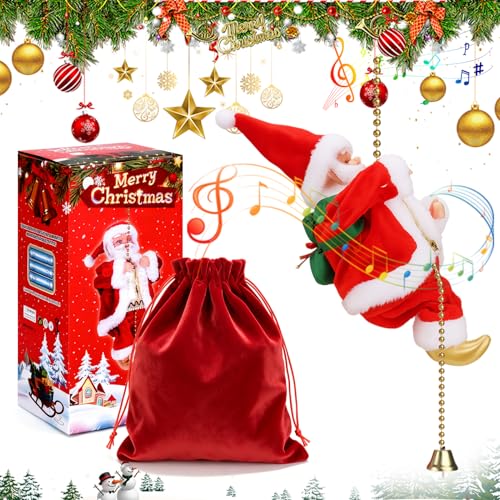 Père Noël musical électrique animé sur corde de Noël 3AA - 3