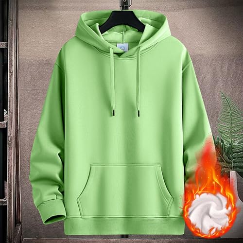 Mens Fleece Lined Hooded Sweatshirts Solid Color Long Sleeve Drawstring Hoodies Casual Loose Sweaters with Pocket2