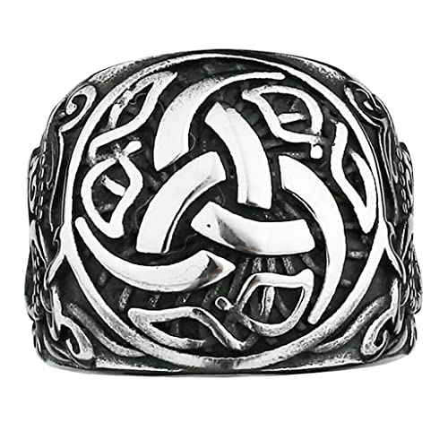Bague Odin en argent massif brossé, bijou nordique gravé main style Valknut