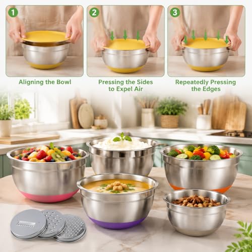 Set de 5 tazones para mezclar con tapas herméticas de acero inoxidable miniatura 4