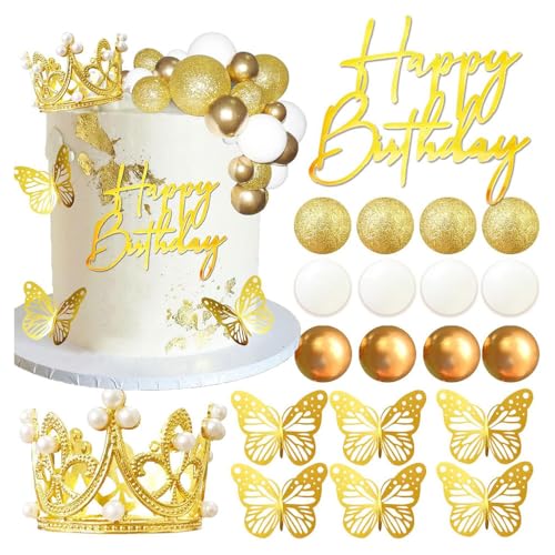 Decoracion tarta corona con bolas y mariposas para pasteles de bodas y fiestas