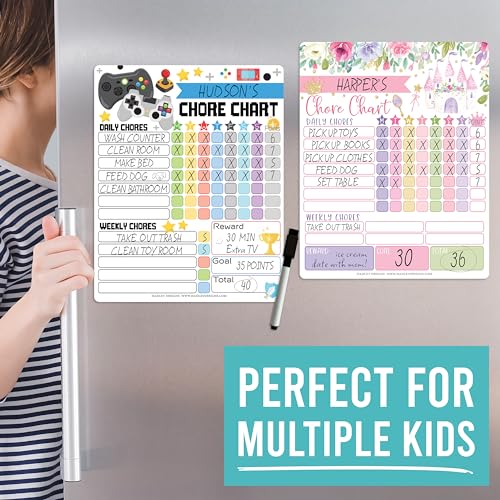 Image of Magnetic Chore Chart for Kids Dry Erase Reward Chart for Home and Classroom | Video Game Reusable Behavior Charts for Kids at Home and School, Weekly Magnet Responsibility Tracker for Teens and Adults