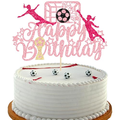 Ephlyn 1Pcs Soccer Happy Birthday Cake Toppers Glitter Women