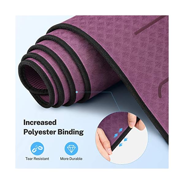 Gonex Yoga Mat with Alignment Lines for Women Men, Eco-Friendly TPE Mat Non Slip 1/4 Inch Thick Exercise Mat for Yoga Pilates and Fitness, Purple