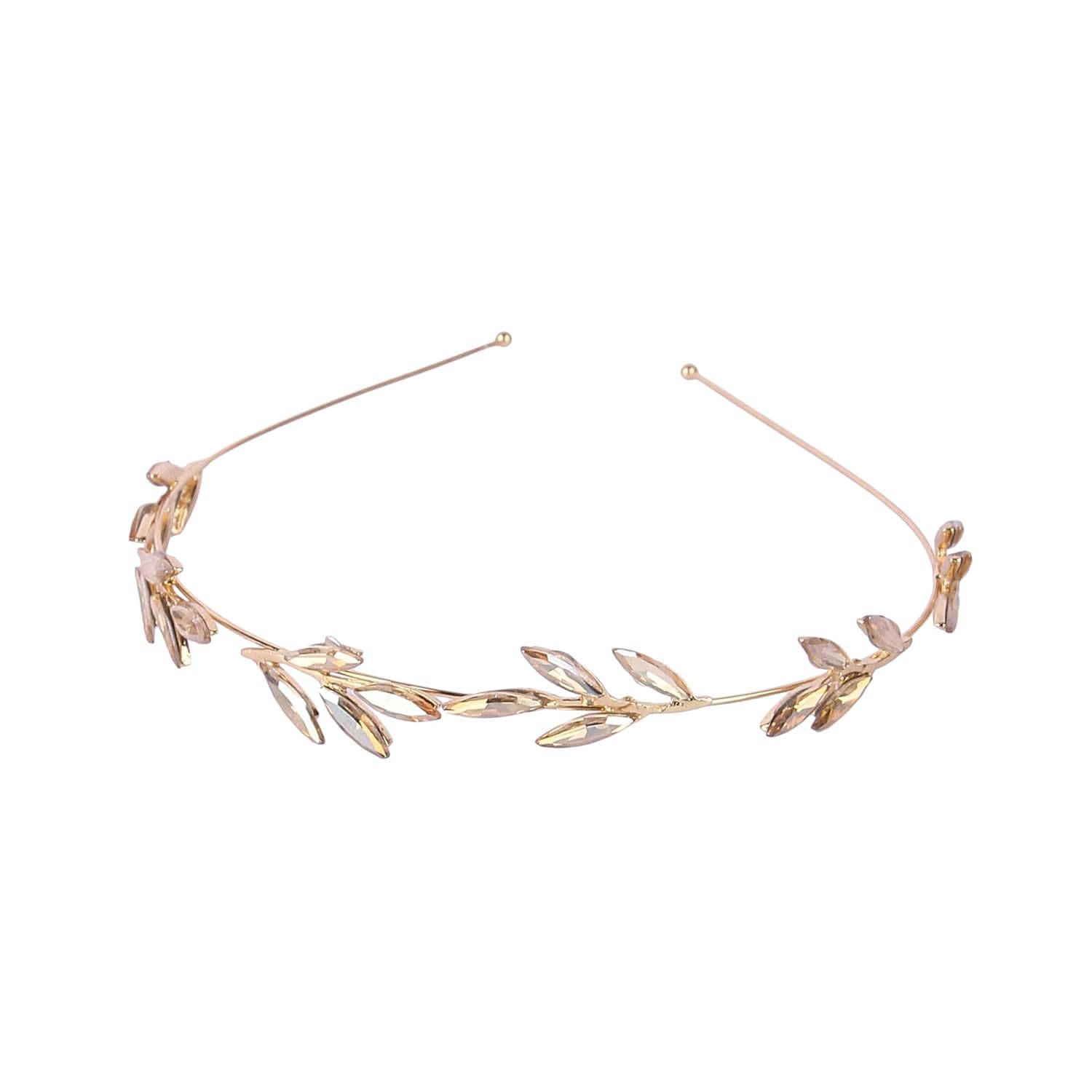 Jolene Stone Stud Leaf Design Hairband for girls - 1pc (Gold)| Gold Plated Womens Tiara | Hair Bands/Head Bands/Hair Tiara and Crowns for Women and Girls | Hair Accessory (B0CTZ7RJK3) Amazon Price History, Amazon Price Tracker