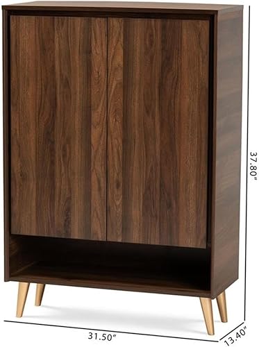 Miniatura 3 de BOWERY HILL Gabinete de almacenamiento de zapatos de entrada de madera de mediados de siglo de 2 puertas en