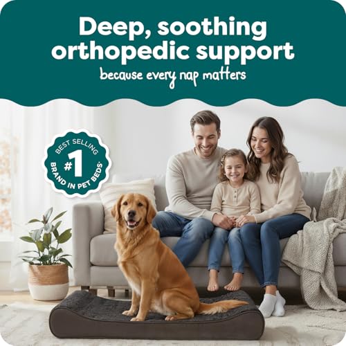 Image of FurHaven Orthopedic Dog Bed for Large Dogs, Luxe Lounger Contour Mattress with Solid Orthopedic Foam Slab for Joint Support, Removable Washable Cover, Jumbo XL, Plush Suede, Chocolate