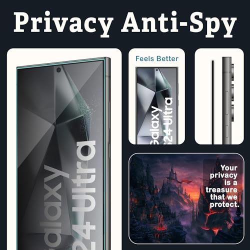 Image of ArmourPro Privacy Tempered Glass Compatible for Samsung Galaxy S24 Ultra (6.8 Inch) Edge to Edge Coverage with Easy Installation kit & Cable Protector | Black Anti-Spy Privacy Protection