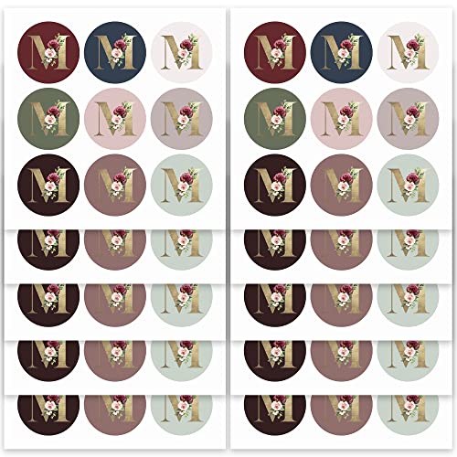 Mobiusea Creation Monogram Stickers| Gold Foil | Initial Envelope Seals Letter M | 9 Chic Color Assortments | Wedding Monogram Stickers| 1.4 Inch | 90Pcs Floral Envelop Stickers Seals #TOP1