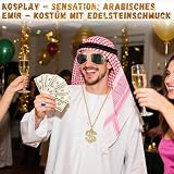 Kostium szejka męski, 16-częściowy kostium arabski dla dorosłych, arabska szata z chustką na głowę, okulary przeciwsłoneczne, naszyjnik, pierścionki, kostium orientalny męski, karnawał, na imprezę
