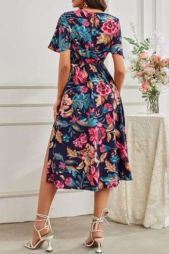 Image of Women's Long Sleeve Button Up Midi Belt Shift Collar Dress with Pockets for Work Office Business
