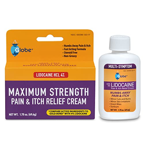 Globe Lidocaine 4% Multi-Symptom Cream 1.75 Ounce, Non-Greasy Formula