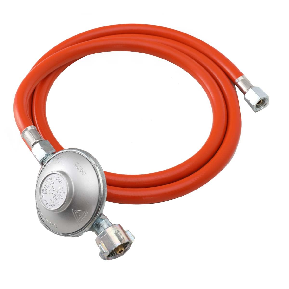 Set Tubi Propano 150 cm Regolatore Pressione 30 mbar Riduttore 1/4 Filettatura Sinistra Attacco Gas