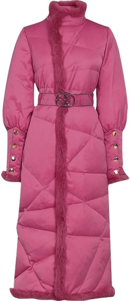 Winter Long Fluffy Down Jacket Women's Belted Slimming Thickened Skirt