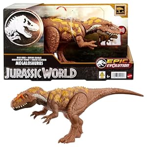 Mattel Jurassic World Wild Roar Megalosaurus Dinosaurio de juguete con sonidos, +4 años (HTK73)