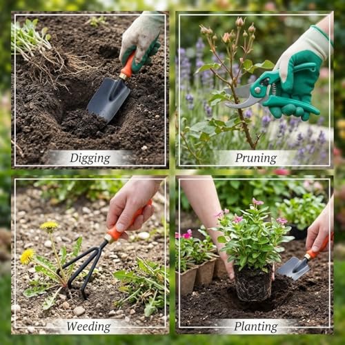 Image of Ocean Mart 9-Piece Gardening Tools Kit for Gardening - Cultivator, Fork, Trowels, Weeder, Garden Scissor, Khurphi & Pruner Cutter for Indoor & Outdoor Gardening