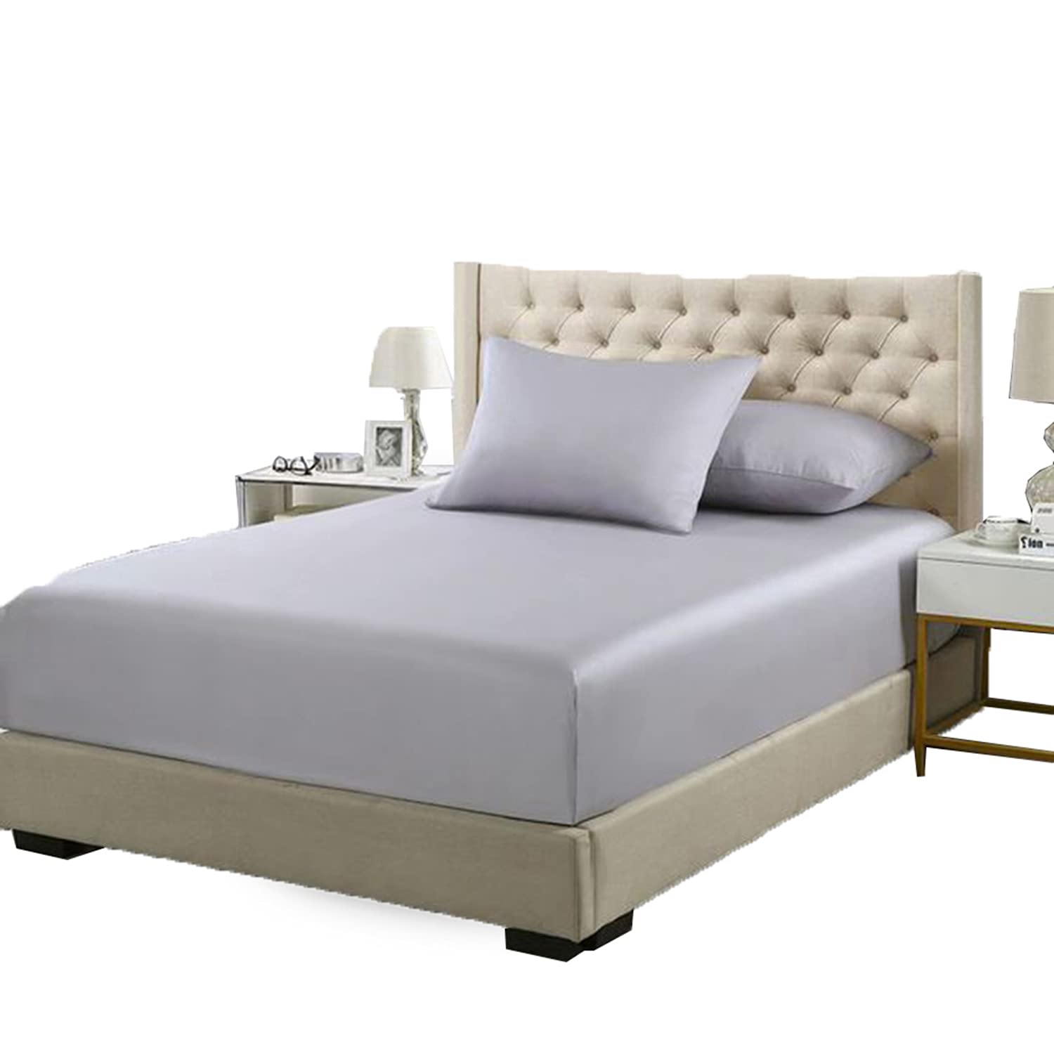 Plain Flannelette Fitted Sheet - 100% Brushed Cotton - Royal Collection - Super Natural Boutique Style - Hotel Quality - Breathable & Wrinkle Free - Silver - King - 150 x 200 x 25 CM App.