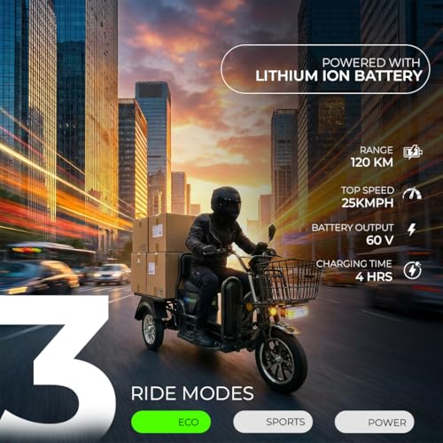 Image of Enfinity Zupiter Neo Low Speed 3 Wheeler Electric Loader Scooter with 60V Lithium-Ion Battery & Charger, 60-70 km Range, 400 kg Weight Capacity, Non-RTO