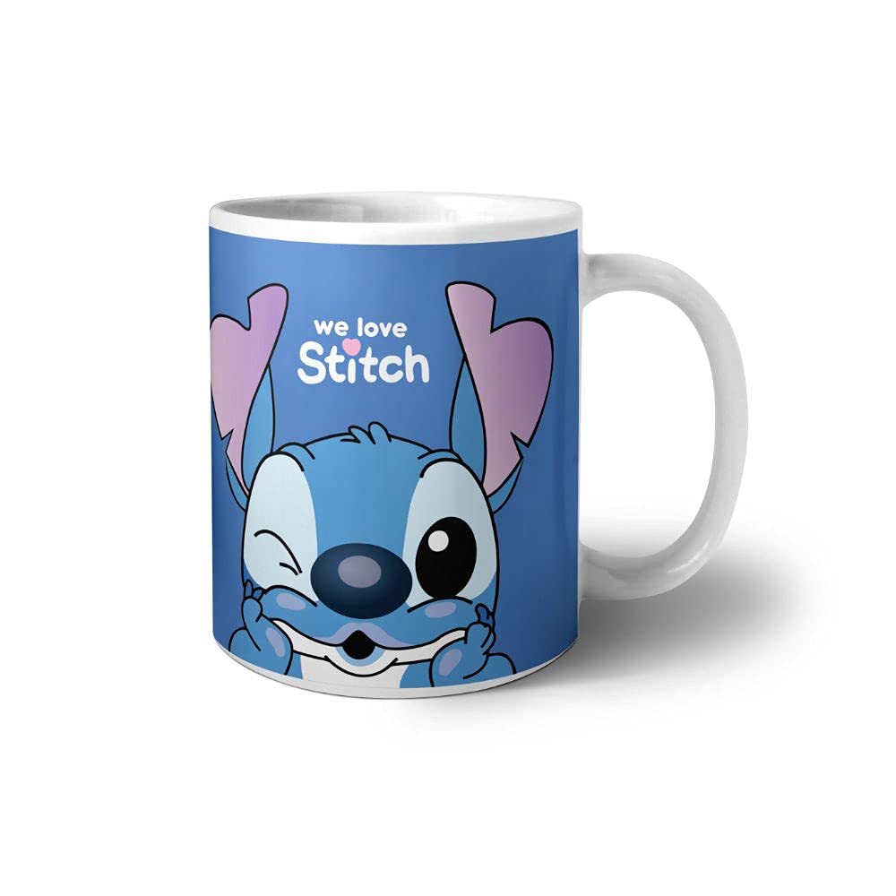 AK CREATION Ceramic Stitch Ohana Funny Novelty Travel Mug White Coffee Tea Milk Cup Birthday Easter- 350 ML